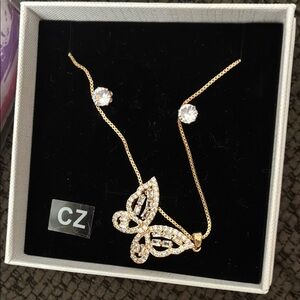 Elegant Gold Butterfly Necklace with CZ Accents